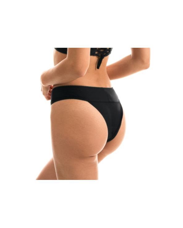 Plain Black Wide Waist Fixed Bikini Bottom -...