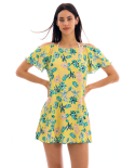Rückenfreies Strandkleid Gelbgrundig Geblümt - Saida Florescer Off Shoulder