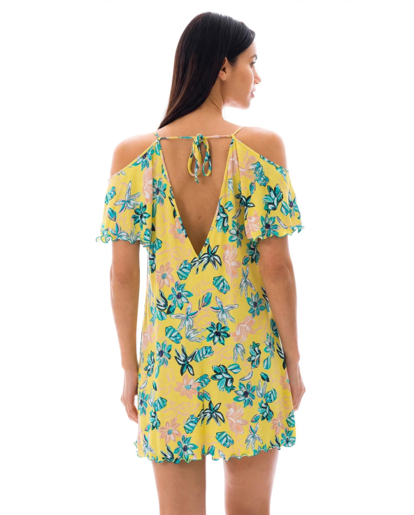 Rückenfreies Strandkleid Gelbgrundig Geblümt -...