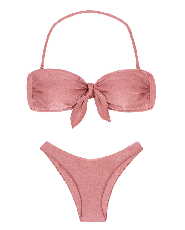 Iridescent Pink High-Leg Bikini With Bandeau...