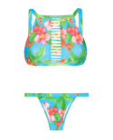 Floral Crop Top Bikini, Strappy Neckline - Aloha Cropped Tiras