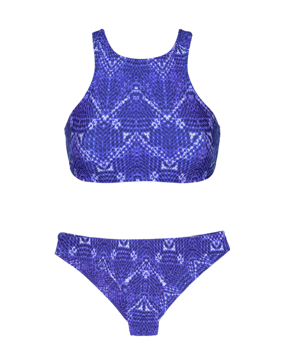 Bikini Crop Top Blu Con Stampa E Dorso Nudo -...