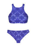 Bikini Crop Top Blu Con Stampa E Dorso Nudo - Bluejean Sporty