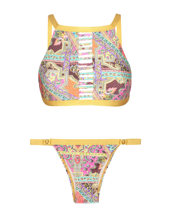 Strappy Scarf Printed Bikini Crop Top -...