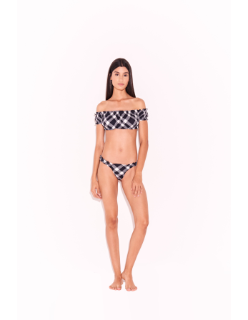 Black & White Bandeau Bikini With Bardot Neckline -...