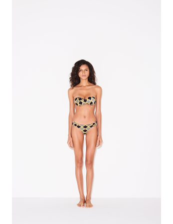 Geometric Khaki Print Bandeau Bikini - Band Jamaica