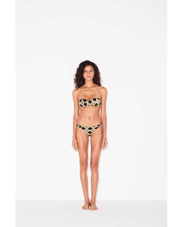 Geometric Khaki Print Bandeau Bikini - Band...