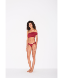 Bikini Brasiliano Asimetrico Rosso Scuro Con Crop Top - Crop Vermelho