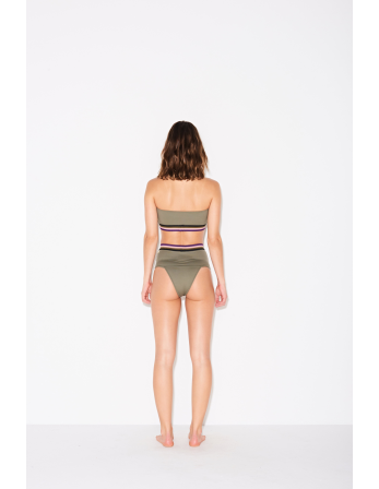 Khaki High Waisted Bandeau Bikini With Elastic Band -... 2