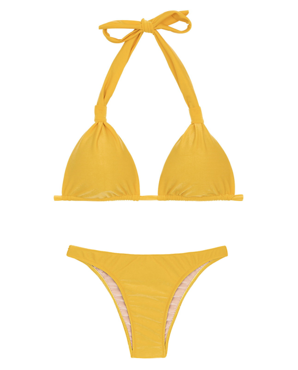 Bikini Giallo Con Top Triangolo Halter Giallo -...