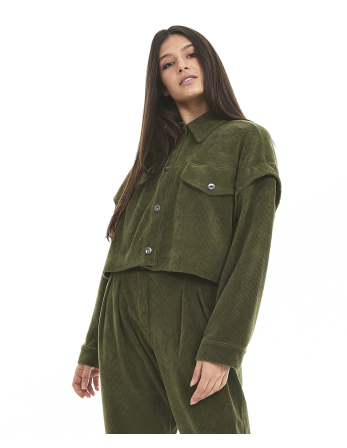 Jaqueta Cropped Colete Stretch Verde Kalamata