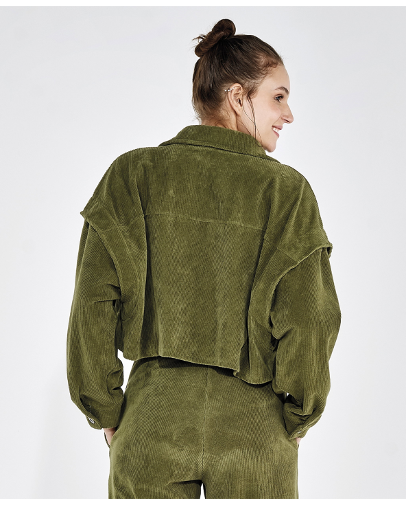 Jaqueta Cropped Colete Stretch Verde Kalamata