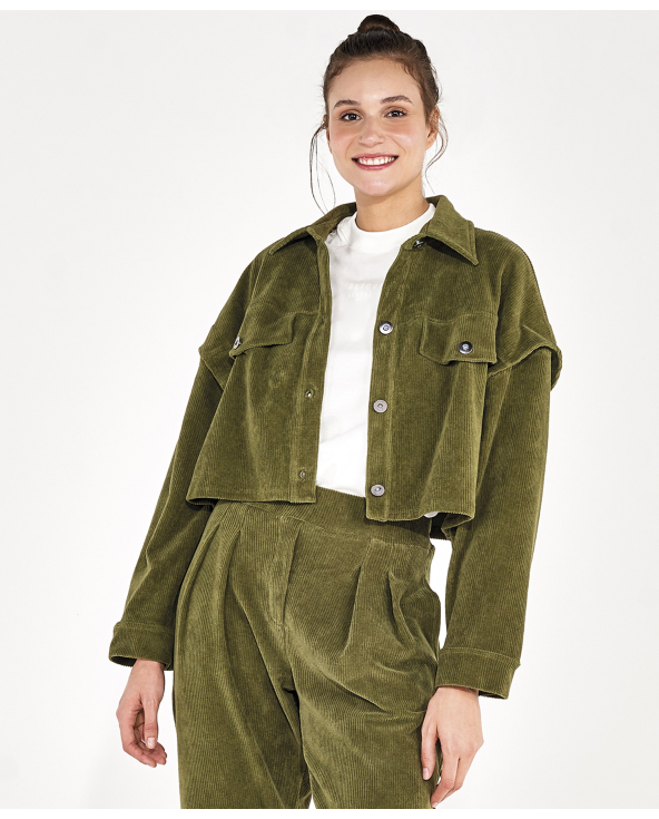 Jaqueta Cropped Colete Stretch Verde Kalamata