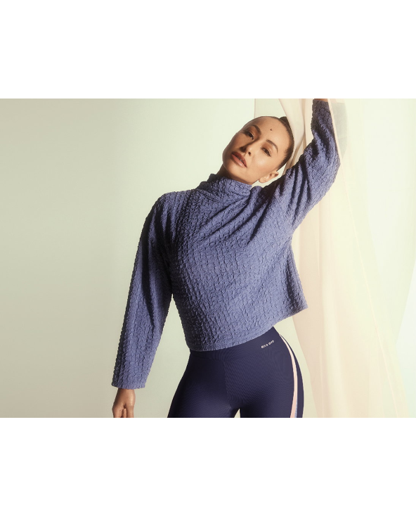 Blusa Crimp Gola Alta Azul Heron
