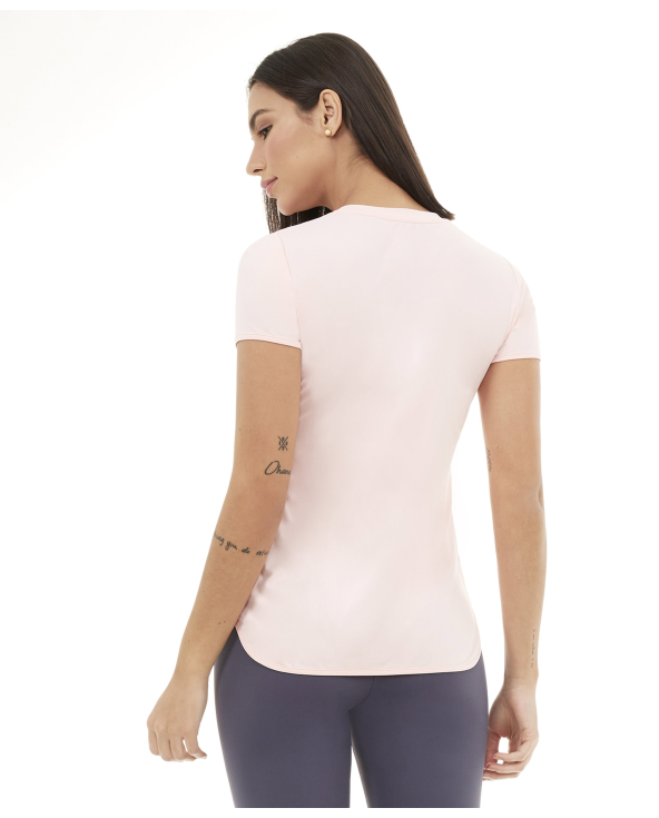 T-Shirt Skin Fit Alongada Gola V Rosa Respire