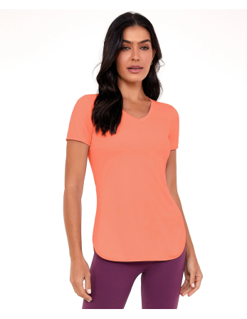 T-Shirt Skin Fit Alongada Gola V Laranja Melon