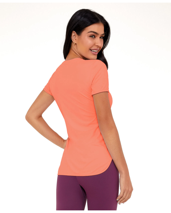 T-Shirt Skin Fit Alongada Gola V Laranja Melon