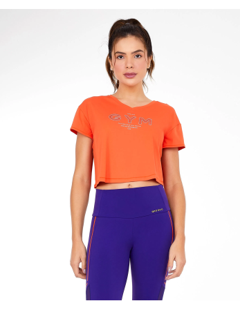T-Shirt Cropped Skin Fit Gym Laranja Pitanga