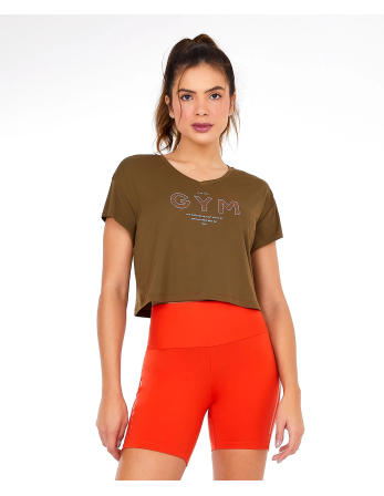 T-Shirt Cropped Skin Fit Gym Verde Olive