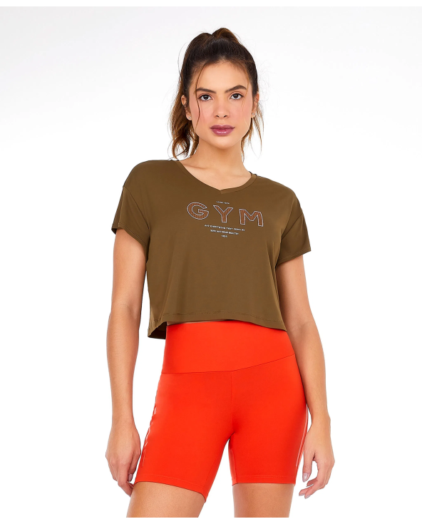 T-Shirt Cropped Skin Fit Gym Verde Olive