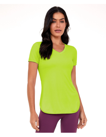 T-Shirt Skin Fit Alongada Gola V Verde Acidlime