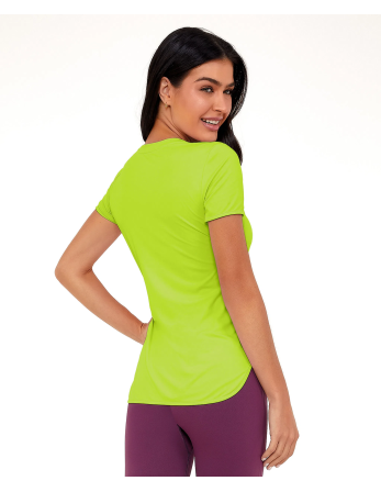 T-Shirt Skin Fit Alongada Gola V Verde Acidlime 2