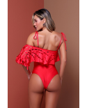 Laser Cut Sleeve One Piece Red