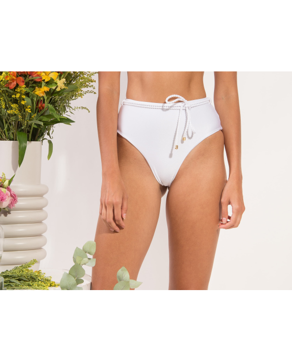 Bottom Shimmer-White Belted-High-Waist