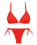 Red Ribbed Double Side-Tie Bikini With Triangle Top - Set Cotele-Tomate Tri-Fixo Rio