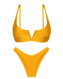 Bikini Sgambato Giallo Testurizzato Con Reggiseno Bralette A V - Set Eden-Pequi Bra-V High-Leg
