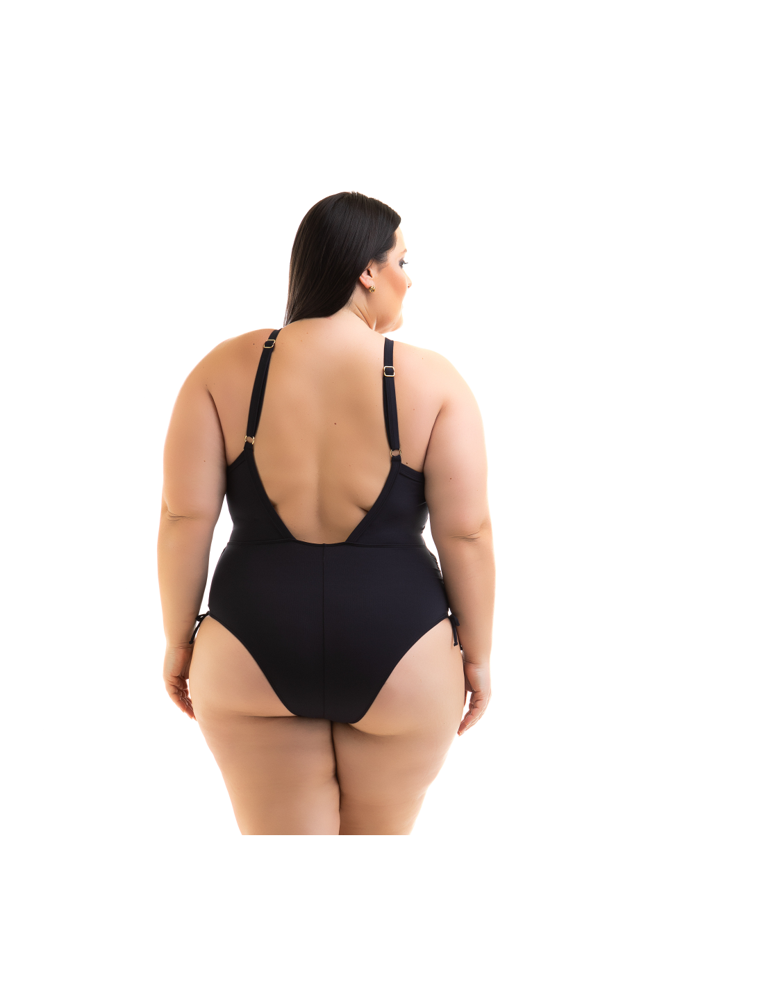 透かしが施されたプラスサイズの黒いハイネック水着 Swimsuit