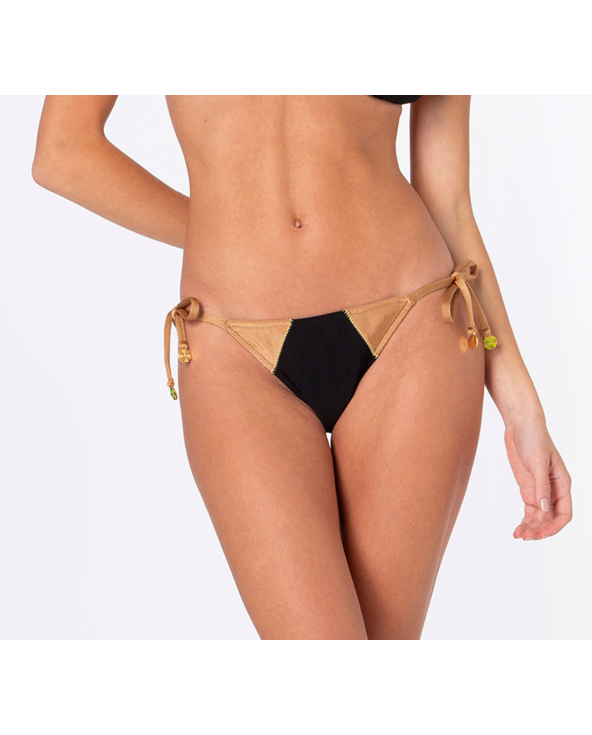 Black& Gold Brazilianbikini Bottom With Topstitching - Bottom Lacinho Eos