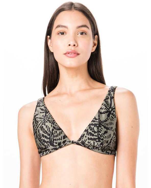 Triangle Halter Top In Khaki Print - Top Halter Kaki Tina